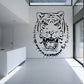 Roaring tiger head wall decal, black line art