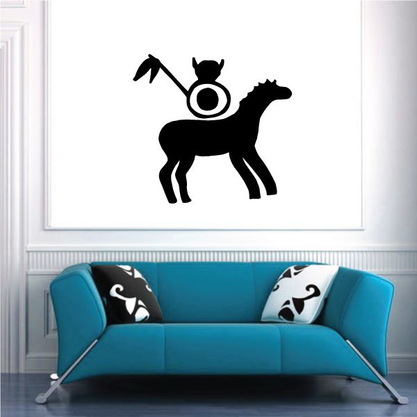 Black southwestern rider on horse wall decal with hat and scroll details