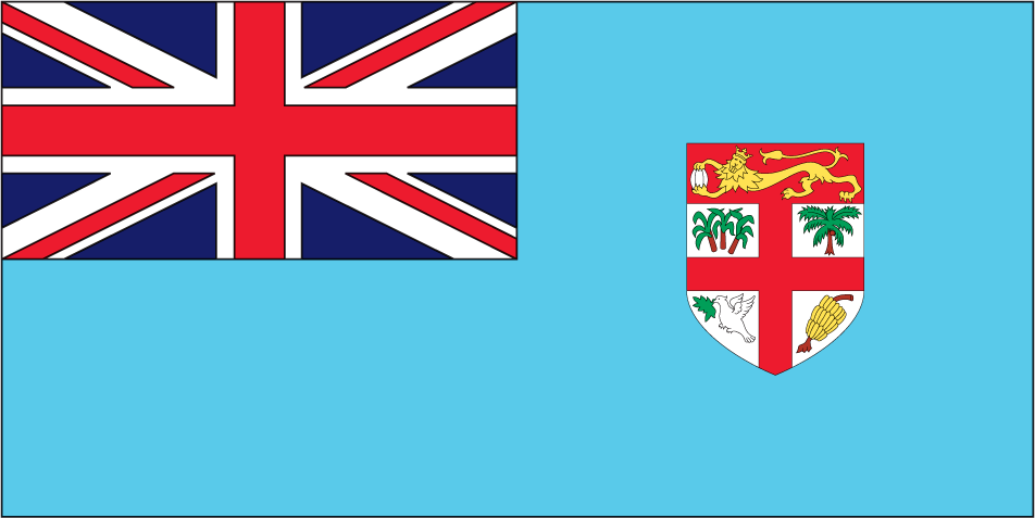 Rectangular Fiji flag sticker with blue background and shield coat of arms