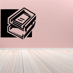 File holder decal with black outlined document stack and label icon