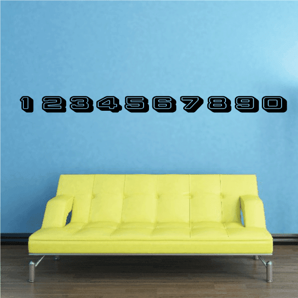 Filled race number decal strip with black digits 1–0, outlined style
