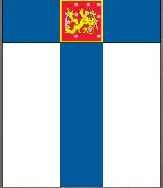 Finland flag sticker with blue Nordic cross and red emblem with yellow lion