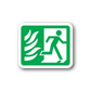 Green fire door sticker with white flames and running person icon