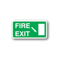 Fire exit sticker with green FIRE EXIT text and arrow pointing down