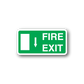 Fire exit down sticker, green sign with white arrow and FIRE EXIT text