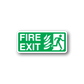 Fire exit sticker with green border, flames, and running person icon