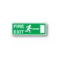 Green fire exit sticker with FIRE EXIT text, arrow to right, and door outline