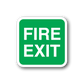 Green fire exit sticker with bold white "FIRE EXIT" text