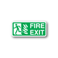 Green fire exit sticker with running person, flames, and FIRE EXIT text
