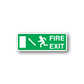 Green fire exit sticker with white border, arrow and FIRE EXIT text