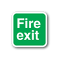 Green square fire exit sticker with white rounded border and Fire Exit text