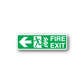 Green fire exit sticker with running figure, flame icon, and FIRE EXIT text