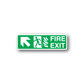Fire exit sticker sign with running figure, flames, and FIRE EXIT text on green background
