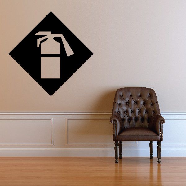 Fire extinguisher safety sign wall decal, black diamond with extinguisher icon