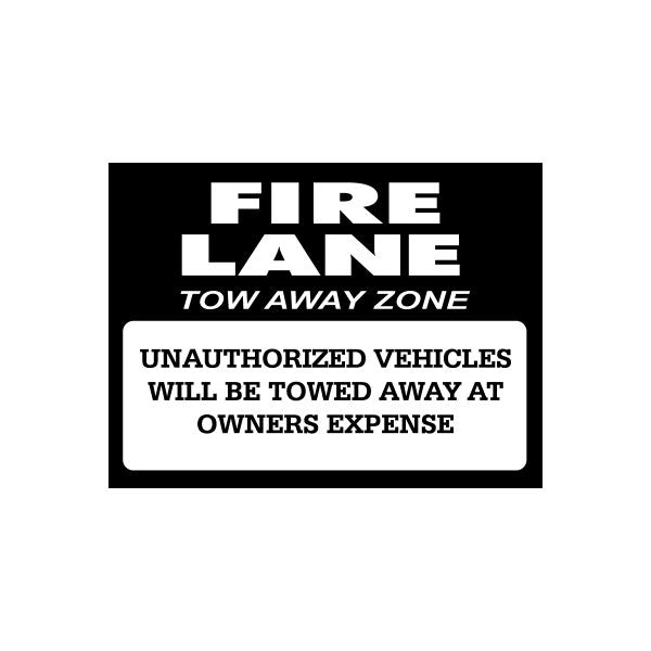 Fire lane tow away zone sign decal with towing notice text