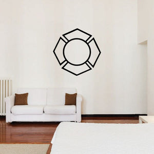 Firefighter emblem decal with circular center and gear-style outline