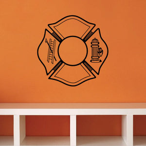 Firefighter logo decal with circular emblem, fire hydrant and helmet icon