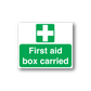 First aid box carried sticker with green cross icon and white text on green panel