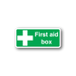 Green first aid box sticker with white medical cross and text