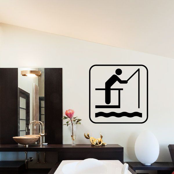 Fishing sign decal wall sticker with fisherman and hook over water