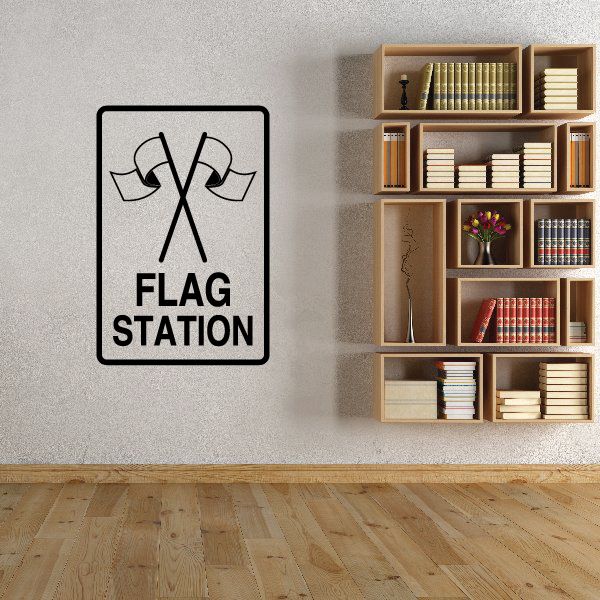 Square wall decal with crossed flags and FLAG STATION text.