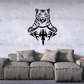 Tiger head decal with flame accents, black graphic design