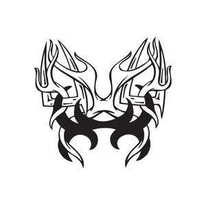 4x4 flaming style decal with black horned skull and flames detail