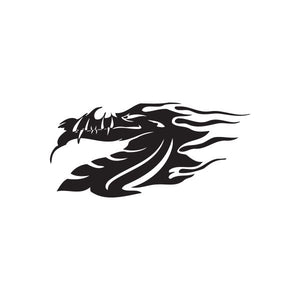 Black dragon head decal with flame-like wings and flowing mane