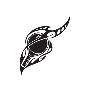 Flaming ping pong racket decal with black and white flame graphic