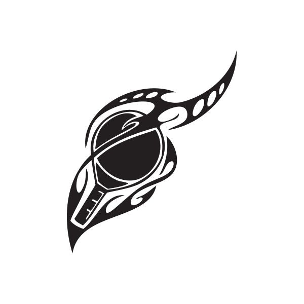 Flaming ping pong racket decal with black and white flame graphic