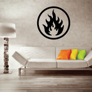 Fire wall vinyl decal with black circular flame symbol