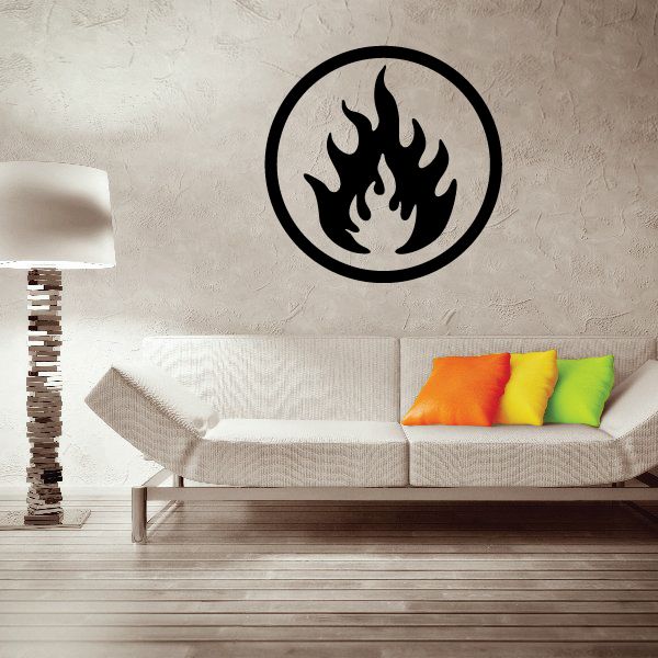 Fire wall vinyl decal with black circular flame symbol