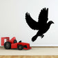 Flapping pigeon decal, black bird silhouette with wings spread and tail curved