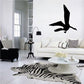 Flapping swan wall decal, black bird silhouette on white wall