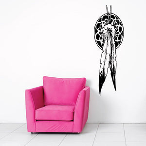 Black dream catcher decal with feather accents and floral motif