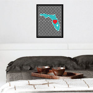 Chevron wall sticker with black-and-white zigzag and red heart Florida graphic
