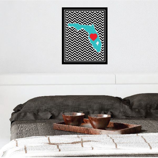 Chevron wall sticker with black-and-white zigzag and red heart Florida graphic