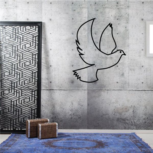 Black flying dove wall decal with outlined wings and tail