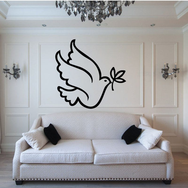 Black flying dove and branch wall decal