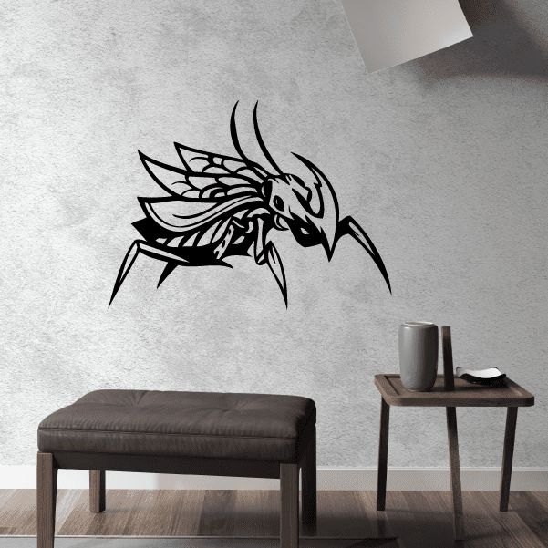 Black horned beetle with lightning bolt line-art wall decal