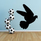 Flying Pigeon wall decal: black flying pigeon silhouette with soccer balls