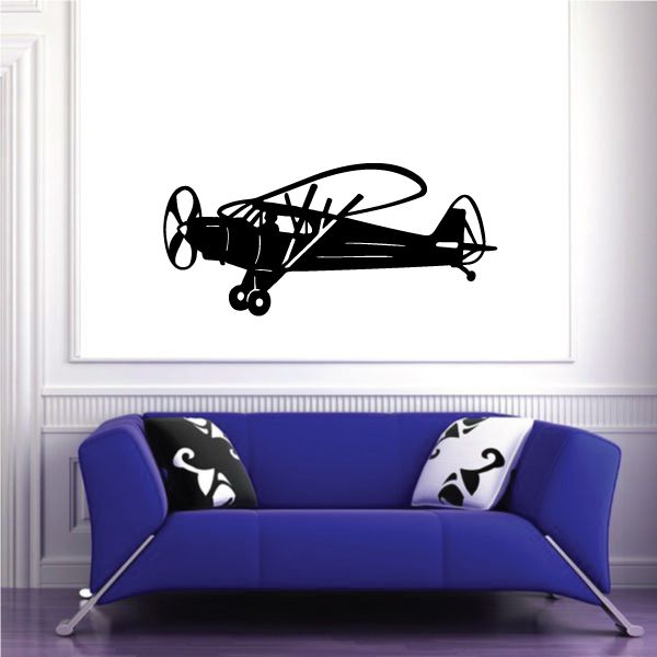 Propeller plane wall decal, black flying aircraft silhouette