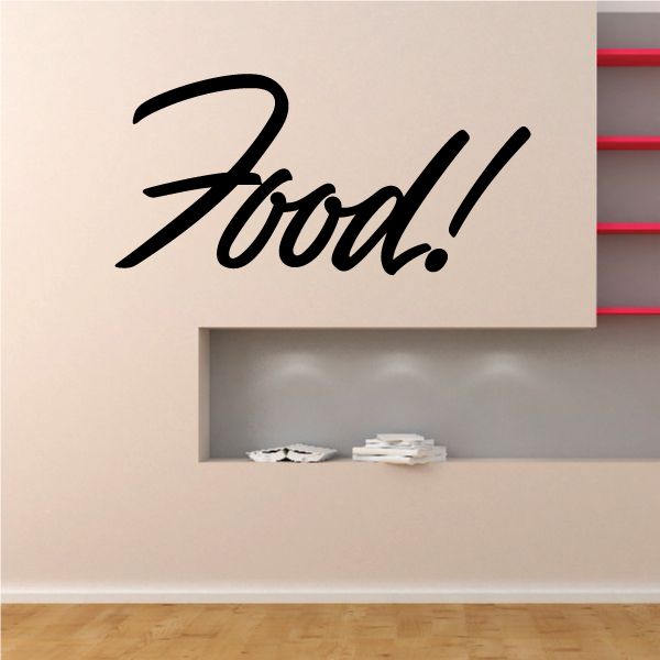 Food! vinyl wall decal in black cursive lettering