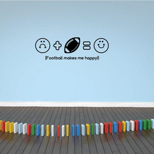 Football smiley wall decal with football icon and '(Football makes me happy)' text