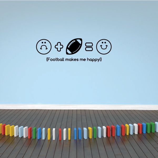 Football smiley wall decal with football icon and '(Football makes me happy)' text