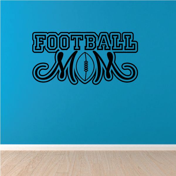 Football mom decal with large 'FOOTBALL MOMS' lettering and football graphic