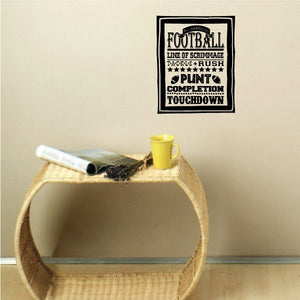Football word collage decal, black and white square typography