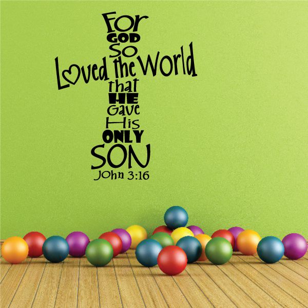 Religious cross wall decal with John 3:16 wording