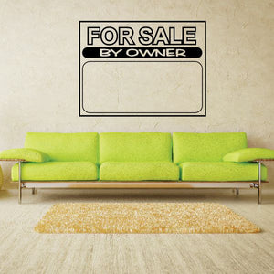 For Sale By Owner vinyl wall decal sign with black border and bold white text