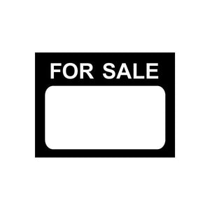 For Sale vinyl decal sticker: black sign with white FOR SALE text and blank panel